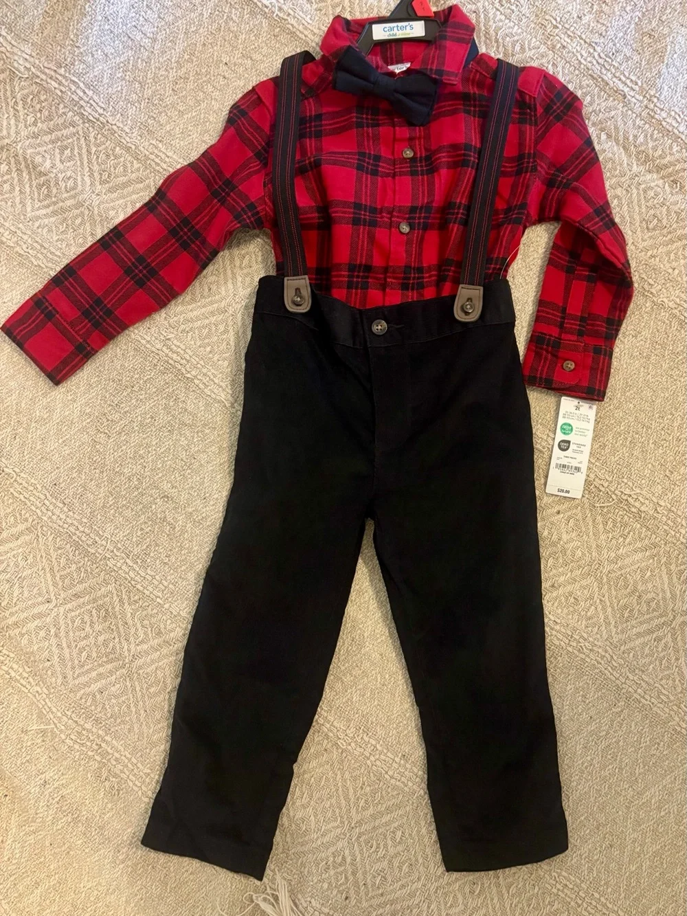 Carter’s Child of Mine Boys 3-Piece Plaid Suspender Outfit 2T NWT